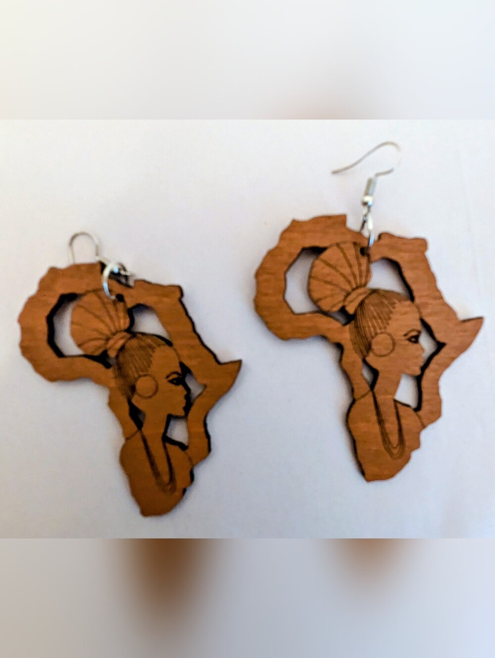 African Silhouette Wooden Earrings in Brown - Unbranded